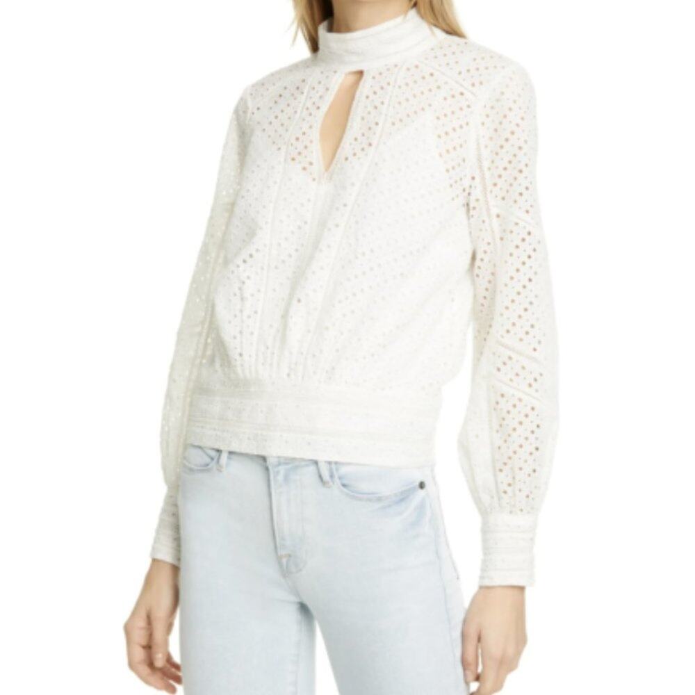 Frame Eyelet Lace Party Top Large EUC